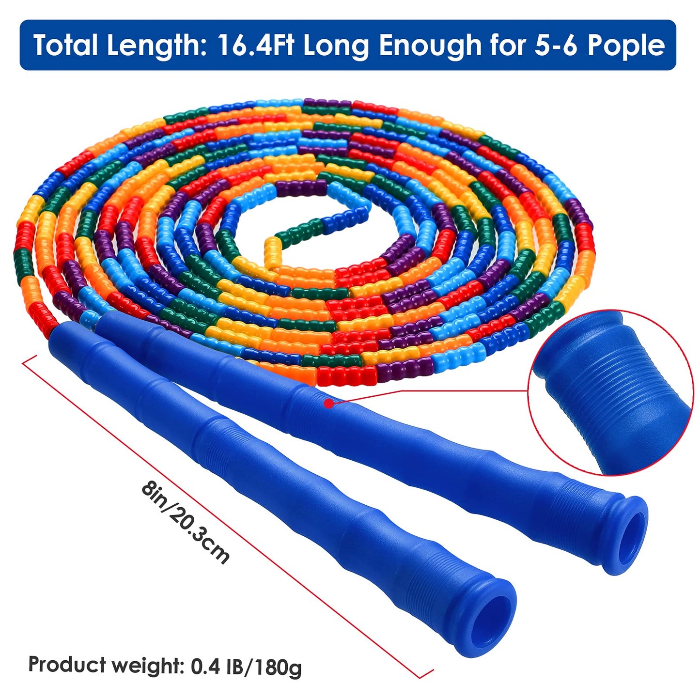 Kingcolor Double Dutch 16 FT 2 Pack Long Jump Rope, Plastic Segmented Beaded DIY Rope, Suitable for Children and Adults, Long Enough for 5-6 Jumpers (Blue)