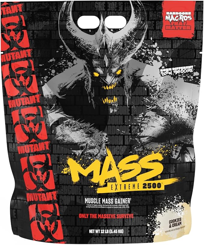 Mutant Mass Extreme Gainer ??Whey Protein Powder ??Build Muscle Size and Strength ??High Density Clean Calories (Cookies and Cream, 12 lbs)