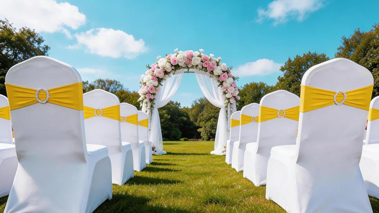 Skiennix Spandex Yellow Chair Sashes - Pack of 50 Elegant Bows with Buckles for Weddings & Events
