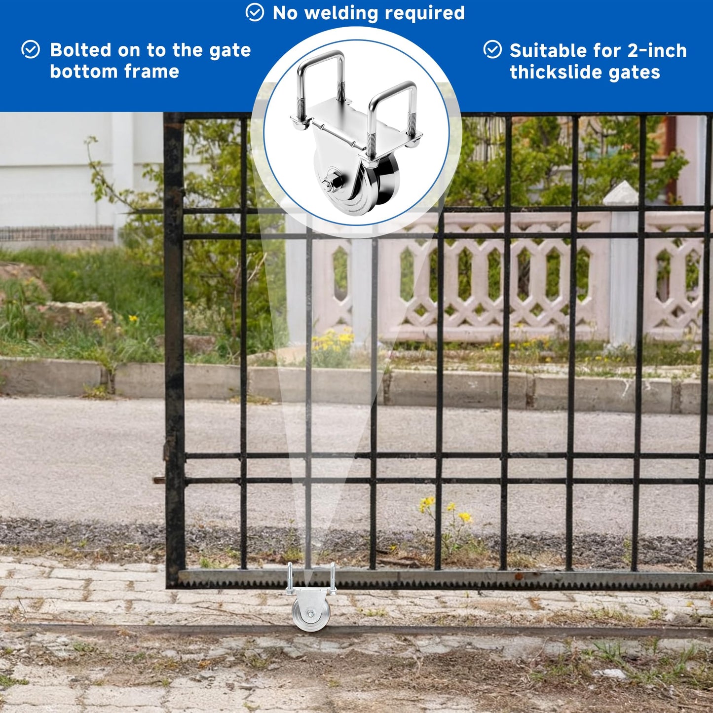 AIWFL 2 Pack 4" V-Groove Slide Rolling Gate Wheel Kit for 2" Thick Inverted Sliding Rolling Track Gates, No Welding-Heavy Duty Steel Dual Bearing Bolted External Mount Bracket,Loading 3000lbs