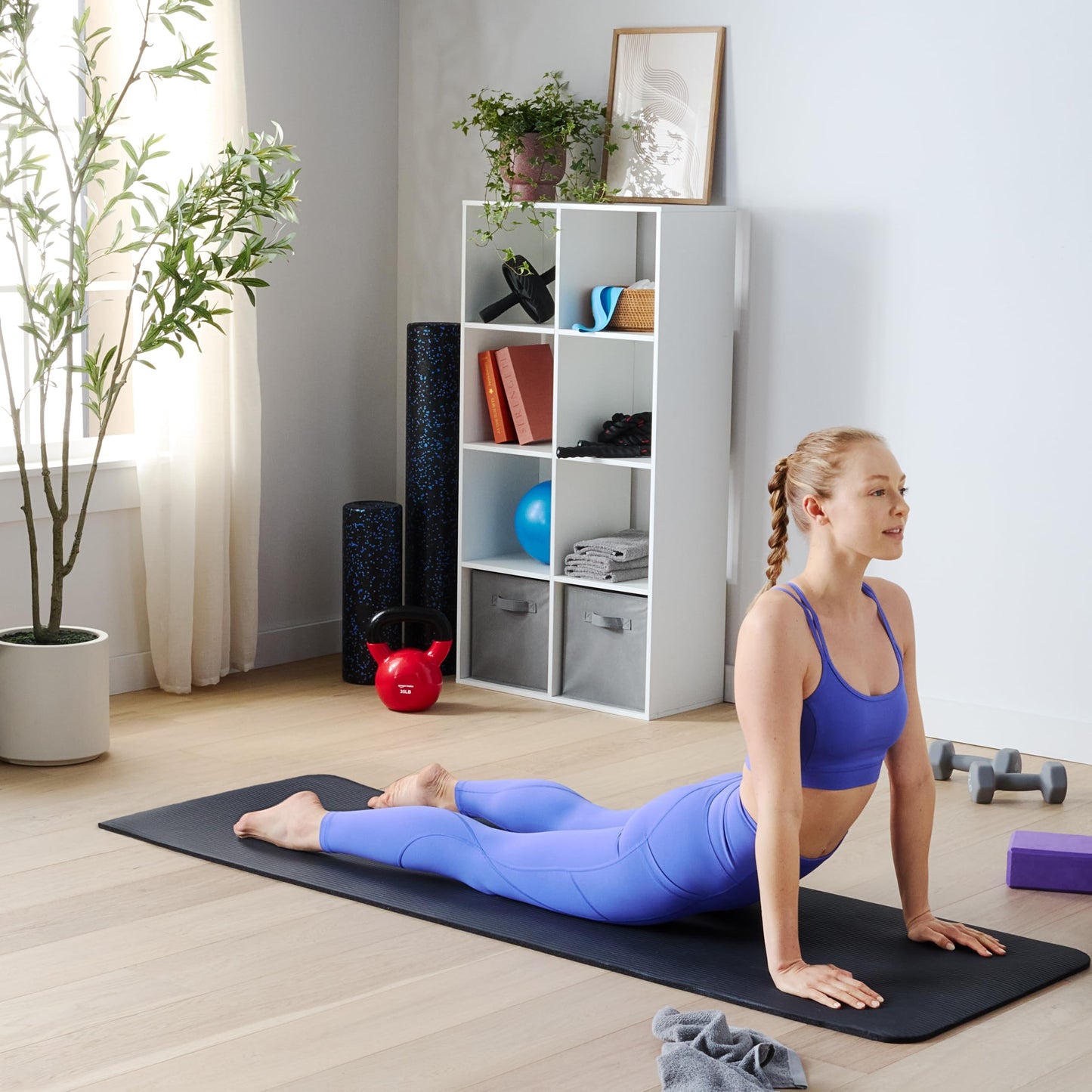 Amazon Basics 1/2 Inch Extra Thick Exercise Yoga Mat with Carrying Strap for Home Workouts and Fitness, 74" x 24", Black