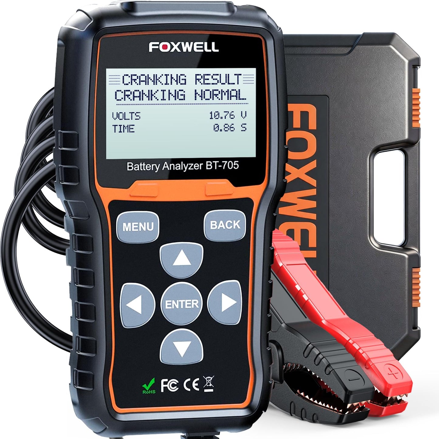 FOXWELL BT705 Car Battery Tester 24V 12V, Professional Alternator Tester, Automotive 100-2000CCA Load Tester, Digital Cranking Charging System Analyzer with High Accuracy for Trucks, RVs & Boats