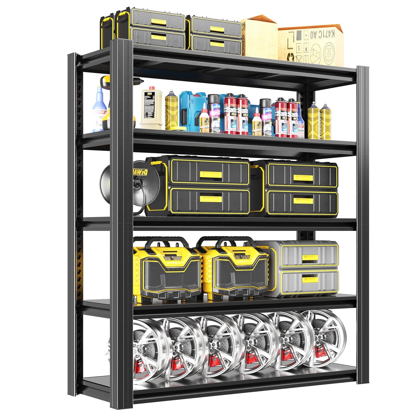 OPTYMIRA 5 Tier Metal Garage Shelving Units and Storage,78" H*48" W*18" D Heavy Duty Shelves Adjustable,2000lbs Load-Bearing,Utility Racks Industrial Steel Shelf for Warehouse Basement Shop