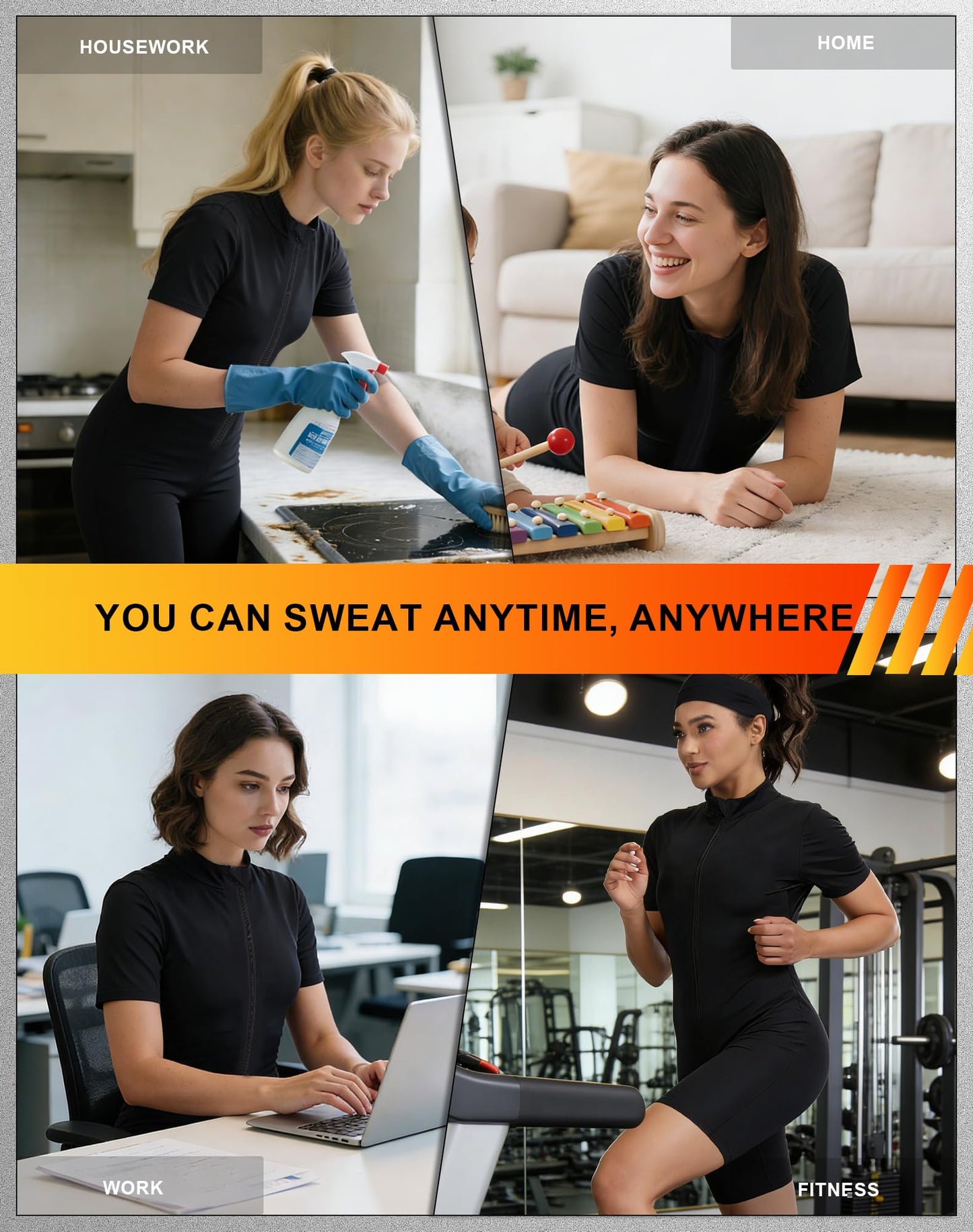 Full Body Sauna Suit for Women Sweat Jumpsuit Weight Loss Waist Trainers Lower Belly Fat Workout Shirt Top SweatSuits M