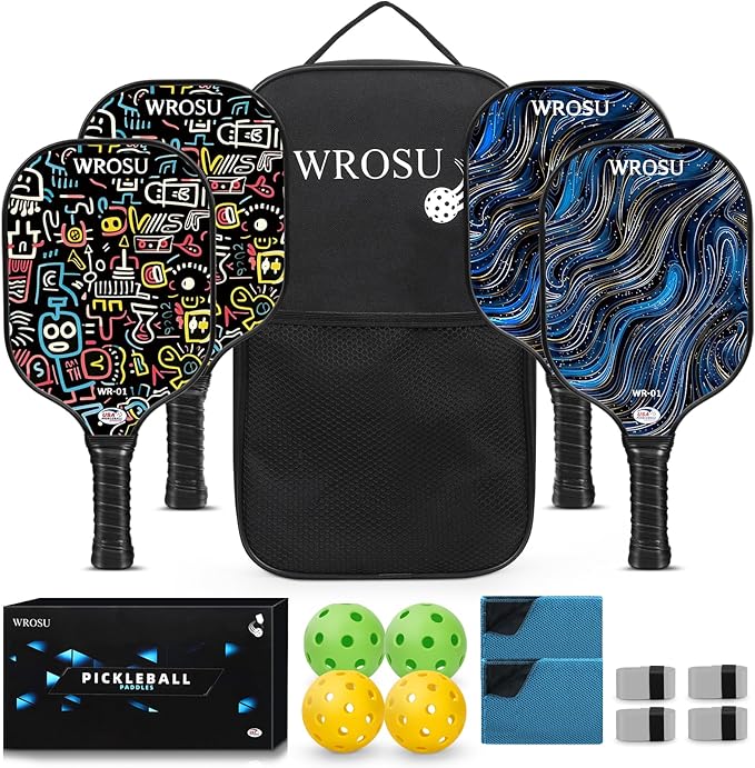 Carbon Fiber Pickleball Paddles Set of 4 or 2 Rackets,USAPA Approved Carbon Fiber Surface Pickle Ball Equipment Sets PP Honeycomb Core Pickleball Rackets & Accessories for Men,Women,Kids,Adults