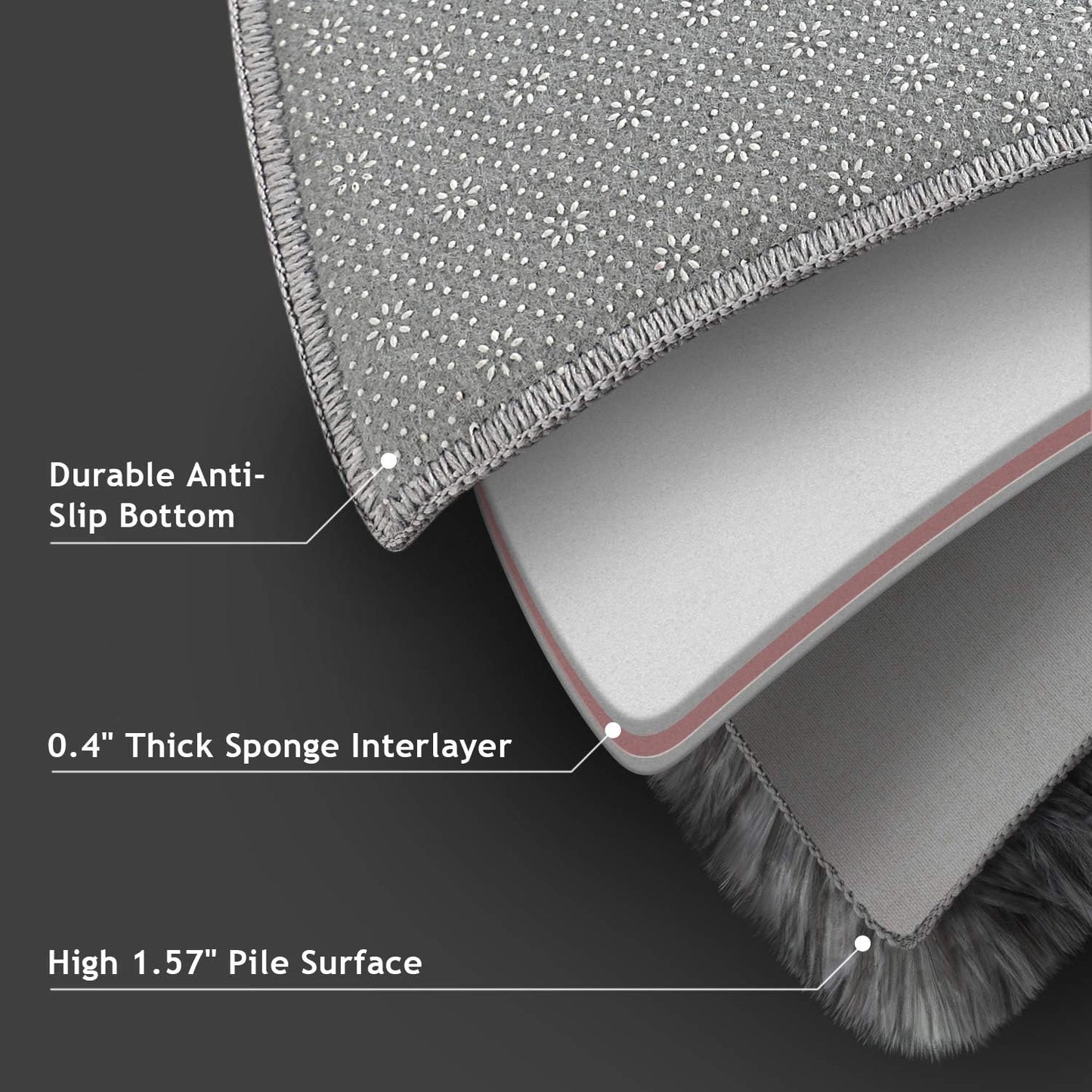 Ophanie Soft Fluffy Shaggy Area Rug - Stylish Tie-Dyed Black & Light Grey | 4x6 Ft for Bedroom & Living Room