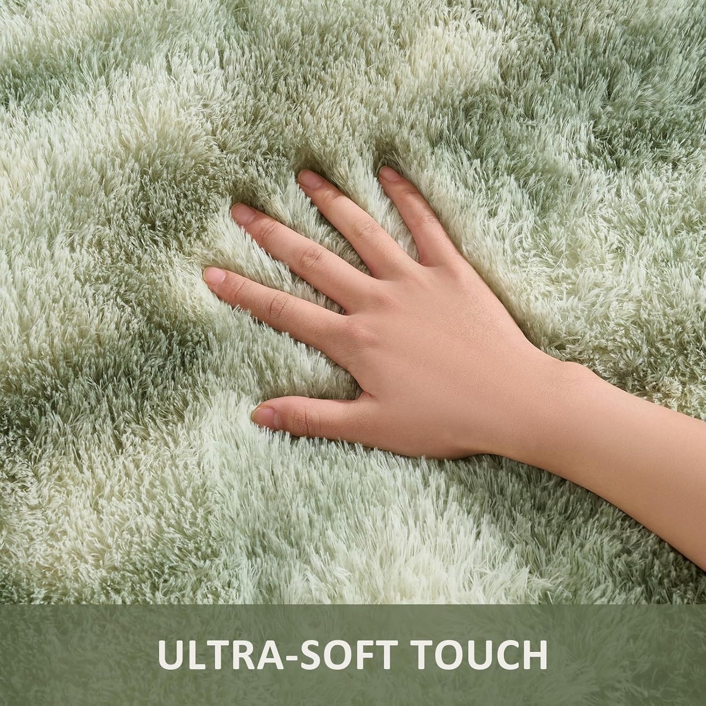 Ophanie Area Rugs - Fluffy Green and White Shag Carpet for Living Room | 6x9 Soft Plush Design