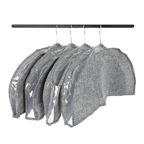 Household Essentials Hanging Garment Shoulder Dust Covers for Closet, Set of 4,Dark Grey