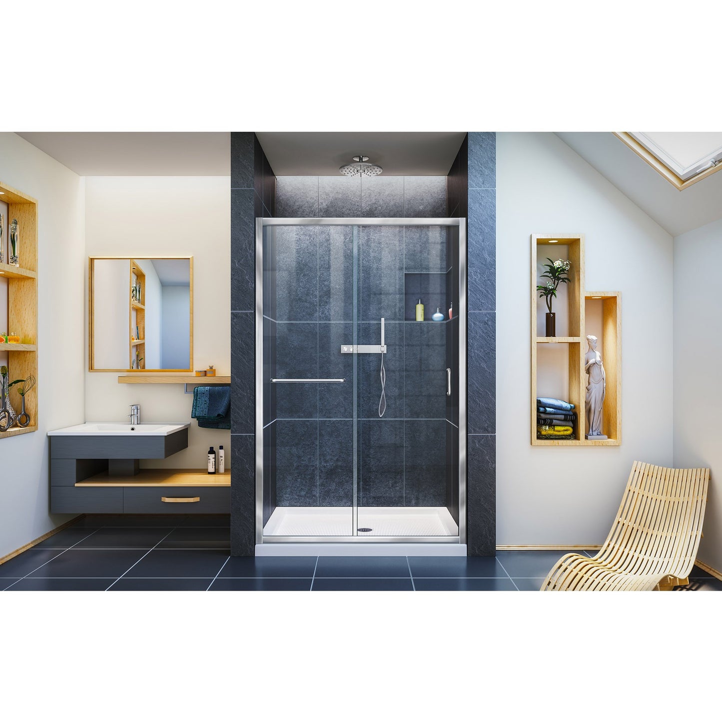 DreamLine Infinity-Z Semi-Frameless Sliding Shower Door | For openings from 44" up to 48" | Clear Glass in Chrome | SHDR-0948720-01