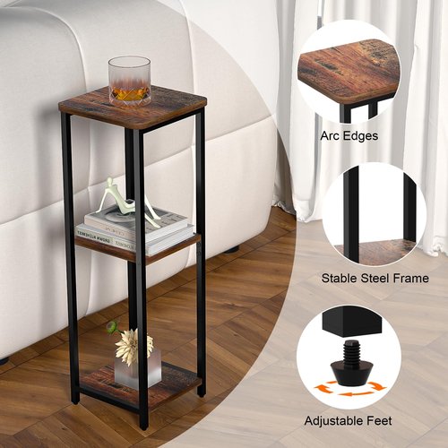 GHIMIGN 10" Wide Square Drink Table with Adjustable Feet - 3-Tier Small Side Table for Apartments, Balcony & Office | Space-Saving, Lightweight & Multi-Functional (Plants, Books, Drinks)