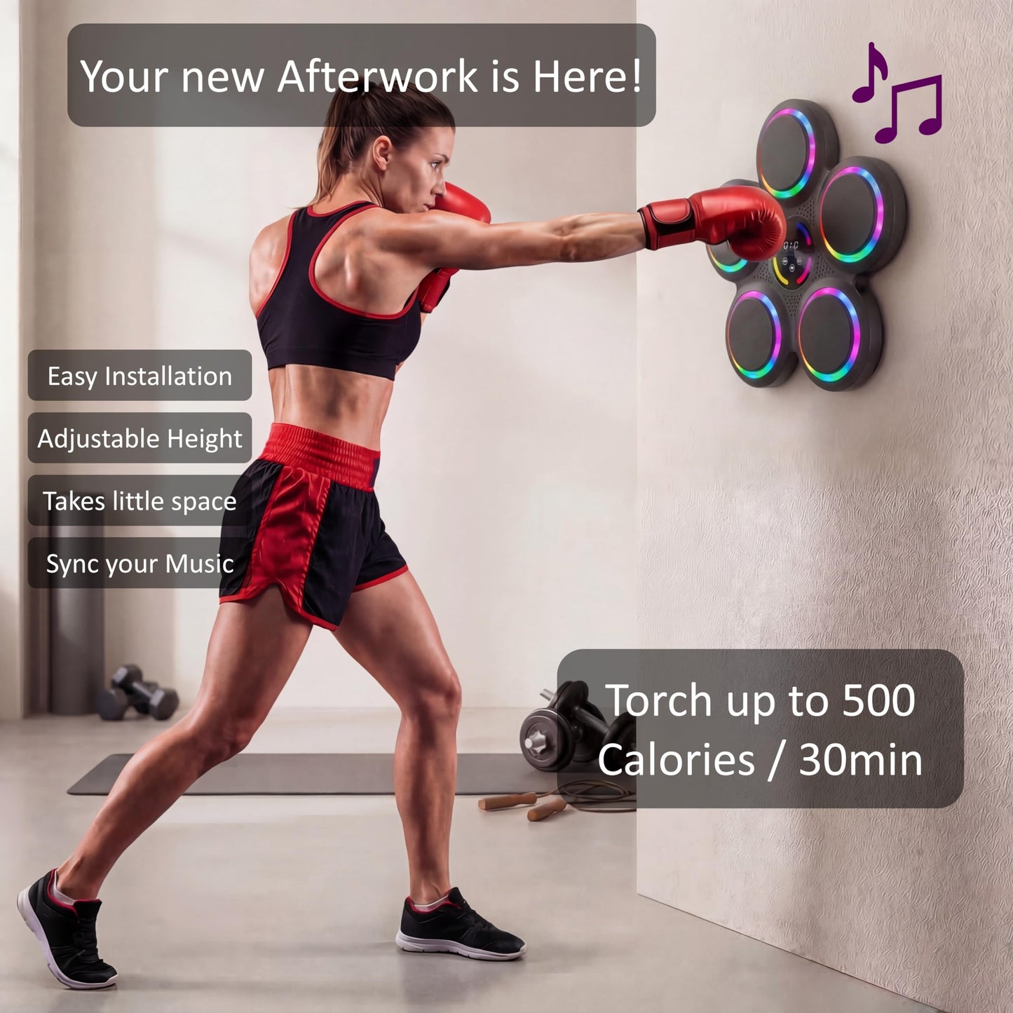 VARRANI Music Boxing Machine - 2026 Upgraded Interactive Boxing Trainer - 2 Pairs of Gloves - for Kids & Adults - Wall Mounted Easy Installation - 9 Speeds 9 Modes - Electronic Boxing Target