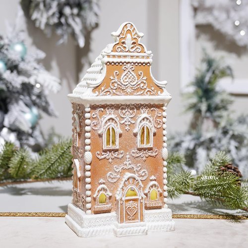 Braxio Gingerbread House Decoration - LED Light Winter Holiday Home Decor Gift, 6.5 x 5.5 x 13.5 Inch