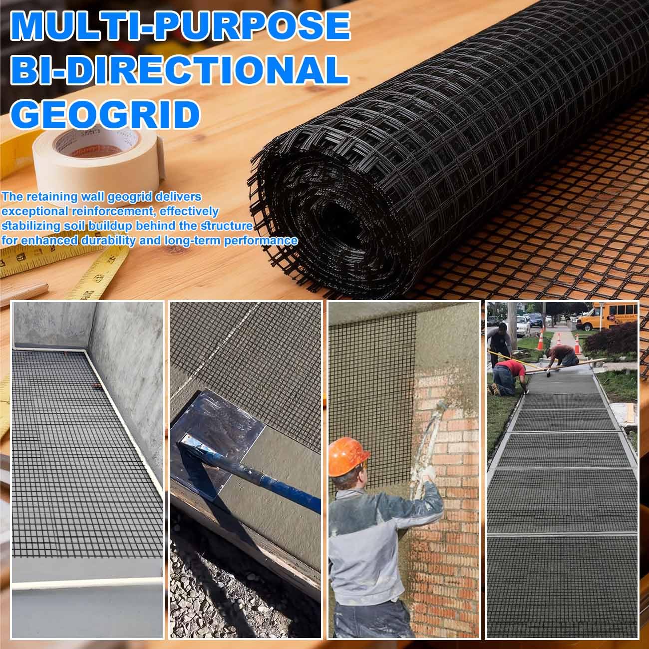 Universal Retaining Wall Geogrid Roll, Fiberglass Geogrid, Gravel Driveway Stabilization Geo Grid, 50KN Tensile Strength for Retaining Walls, Slope Reinforcement, Pavement Crack (4FT x 133FT)
