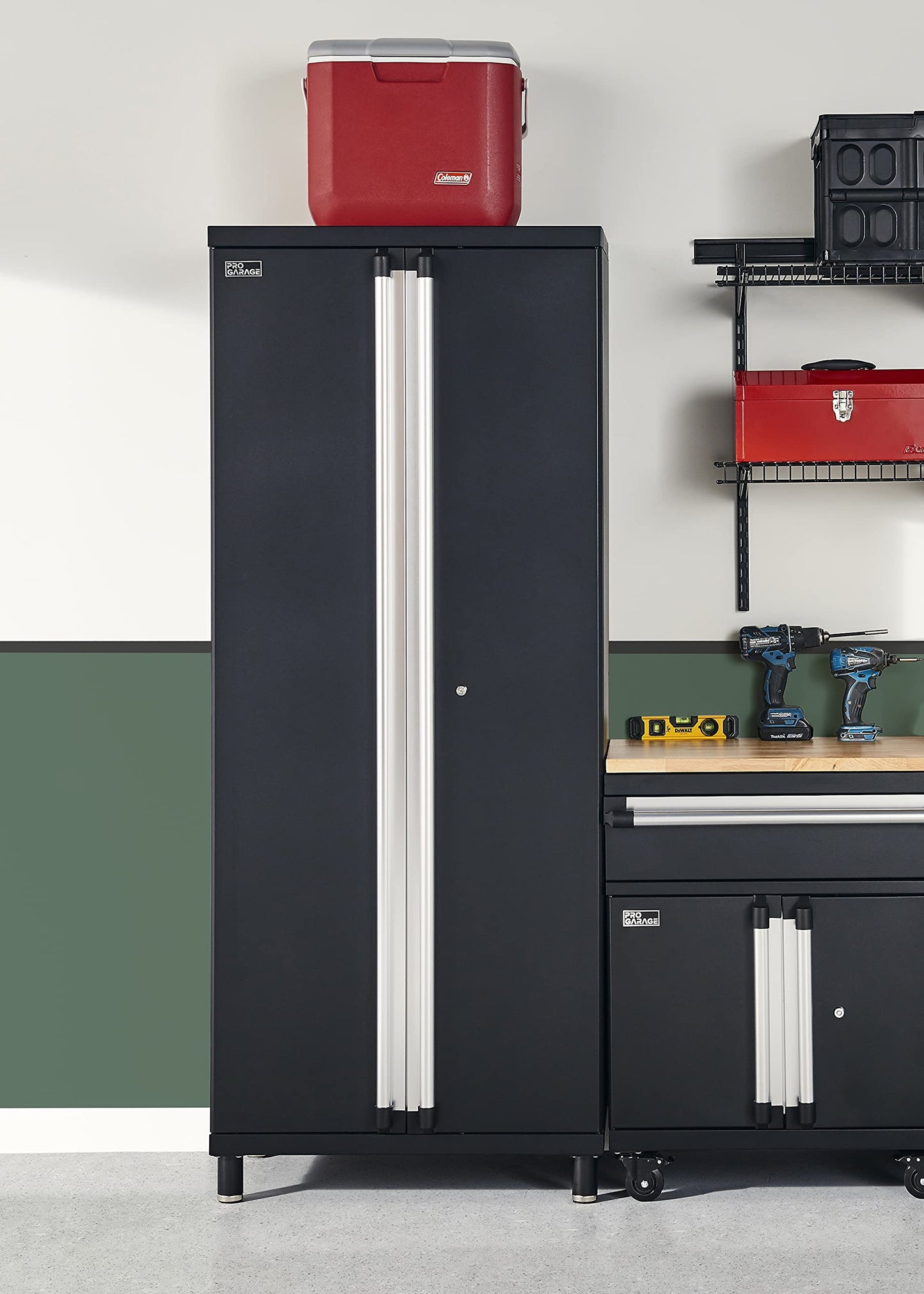 ClosetMaid ProGarage Tall Cabinet with Two Doors, Lock and Adjustable Shelves, for Garage Storage, Heavy Duty Steel, Black