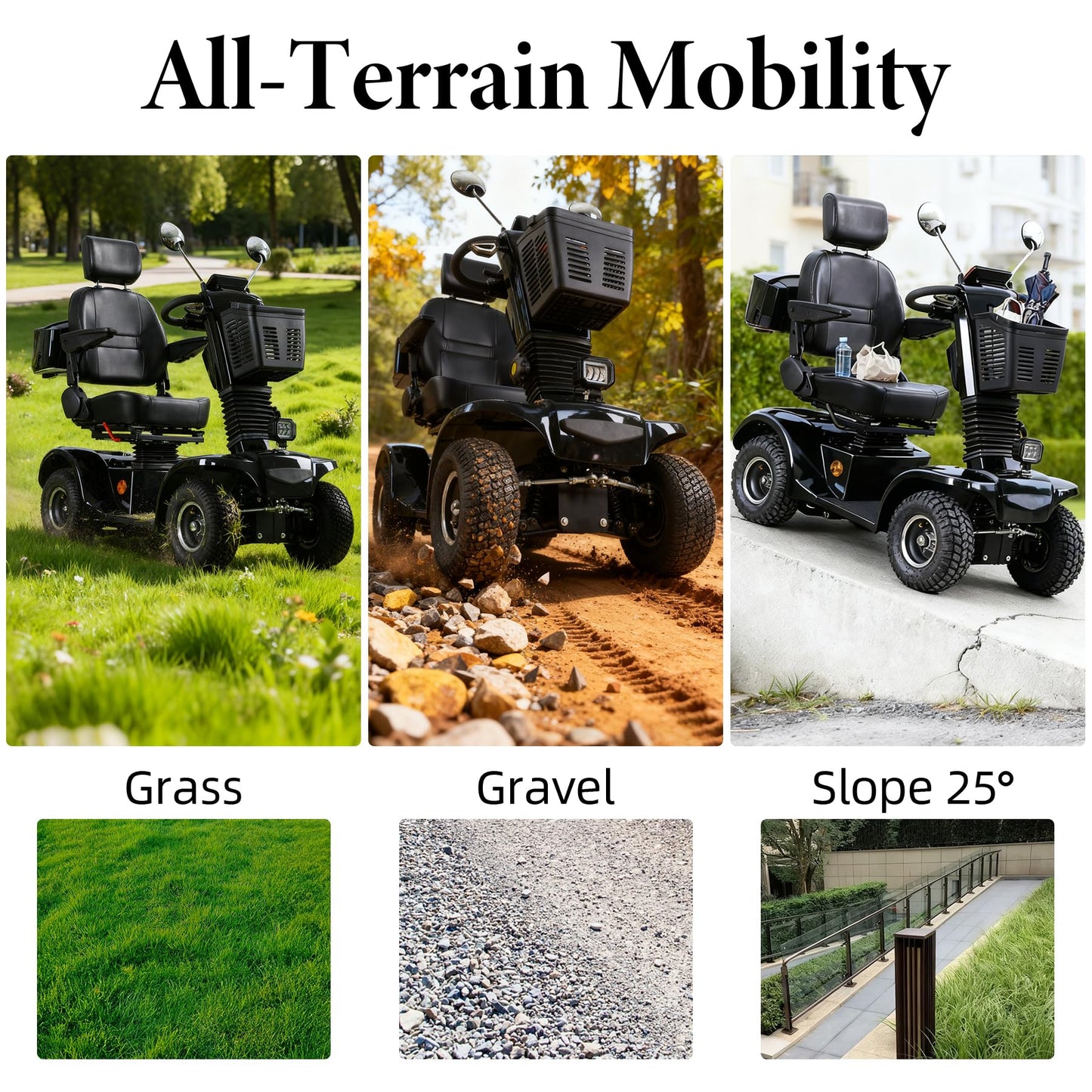 Mobility Scooters for Seniors and Adults, All-Terrain Mobility Scooter with Waterproof Cover, Heavy Duty 4-Wheel Electric Powered Mobility Cart Handicap Scooters, 1000W Motor