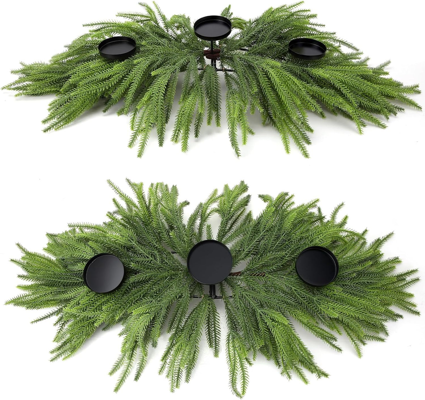 Norfolk Christmas Table Centerpiece - 3 Candle Holders | Pine Needle Holiday Decor for Dining Table