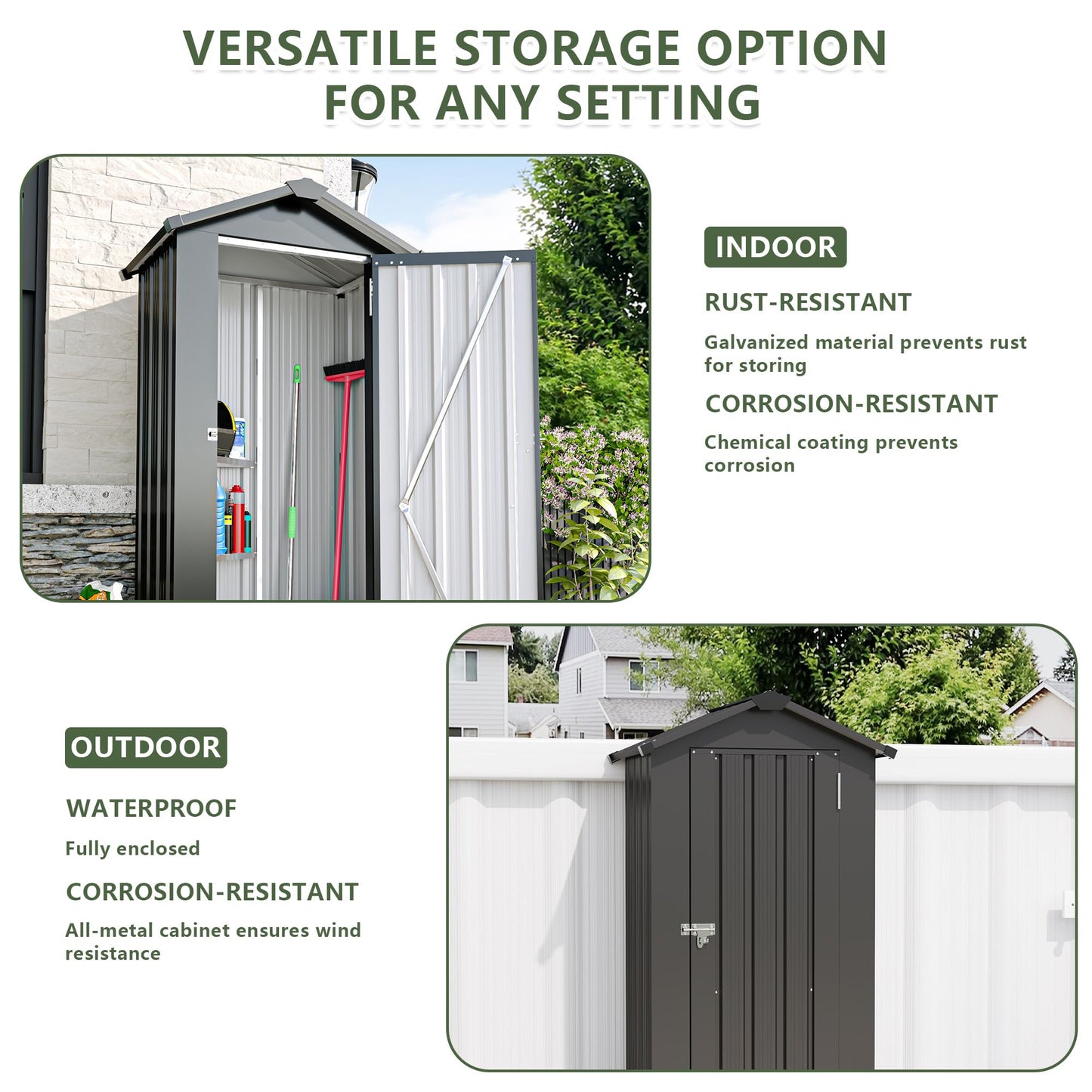 YOPTO 2.5x1.4 FT Outdoor Storage Shed, Tool Shed with Waterproof Roof and Lockable Door,Metal Shed with Adjustable Open Shelves for Backyard Garden Patio Lawn,Black