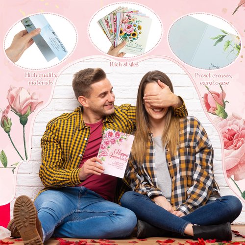 Motiskyy 50 Pack Christian Anniversary Cards with Envelopes and Stickers Religious Anniversary Faith Based Blessings Greeting Cards Bulk for Couples Churches Wife Wedding Celebrating Moments