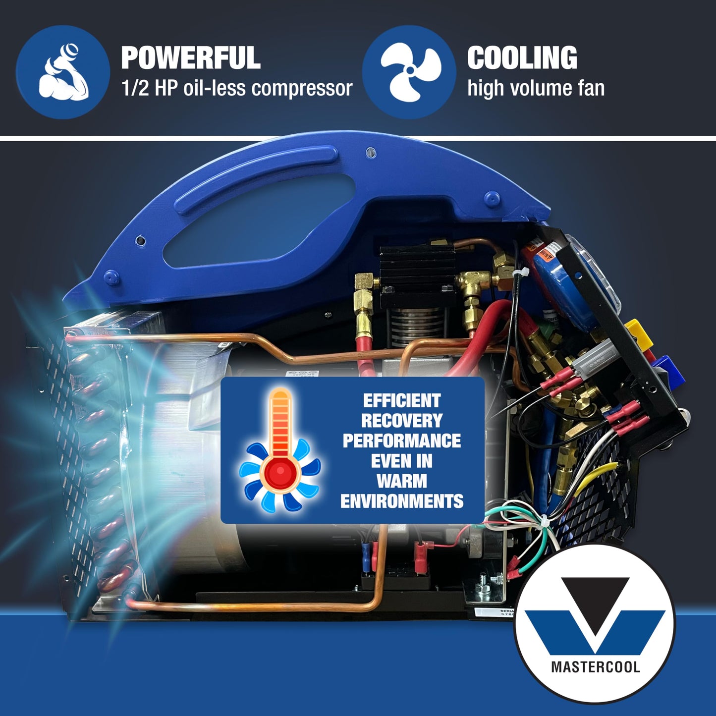 Mastercool 69000 Refrigerant Recovery System – Compact, Oil-Less Compressor, Works with All Refrigerants, Auto Shut-Off