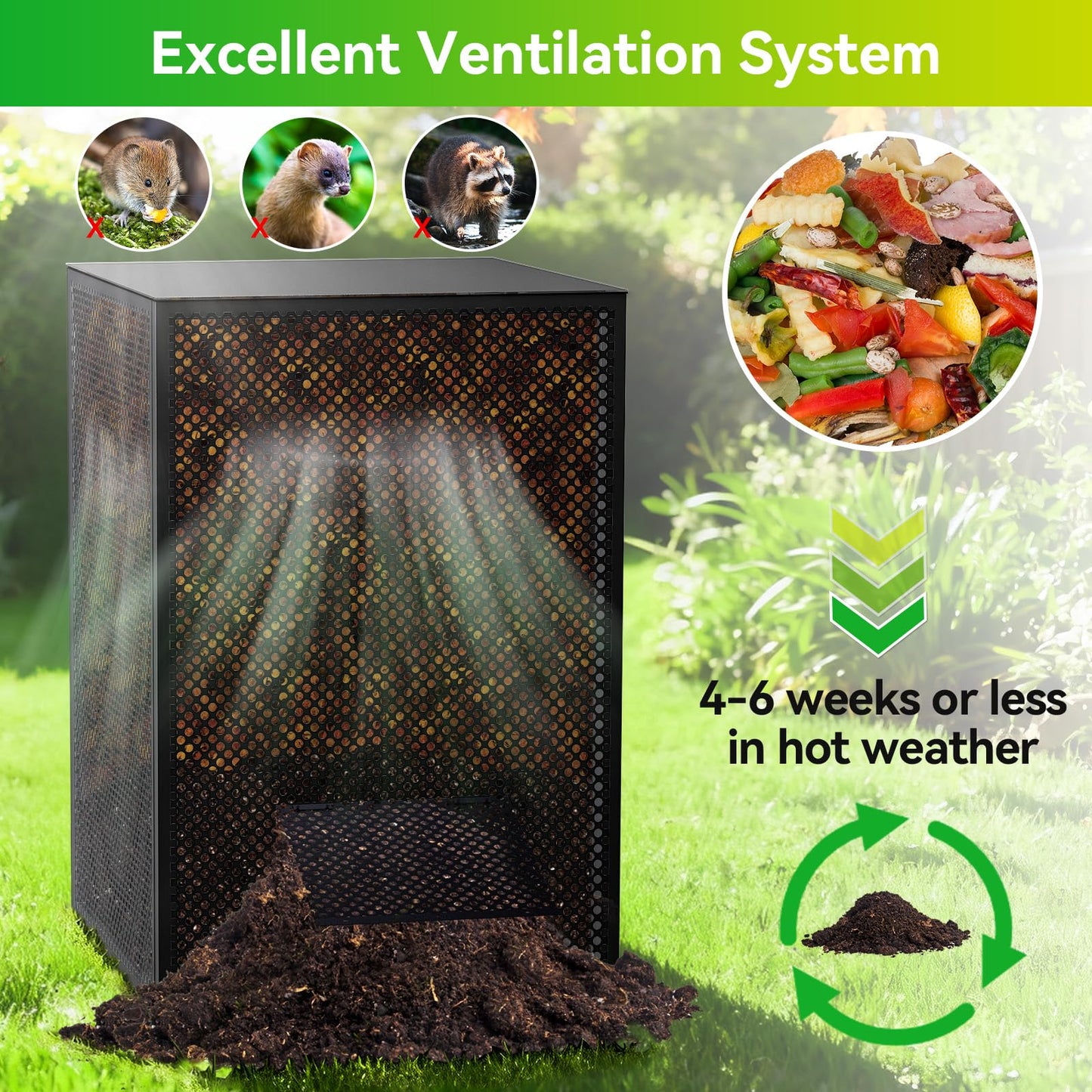 Compost Bin Outdoor with Lid - Large 93/130 Gal Composter 2-in-1 Design, Heavy-Duty Galvanized Steel Perforated Sheet with Rust-Proof Coating, Versatile Outdoor Fence, for Garden, Yard & Kitchen Waste
