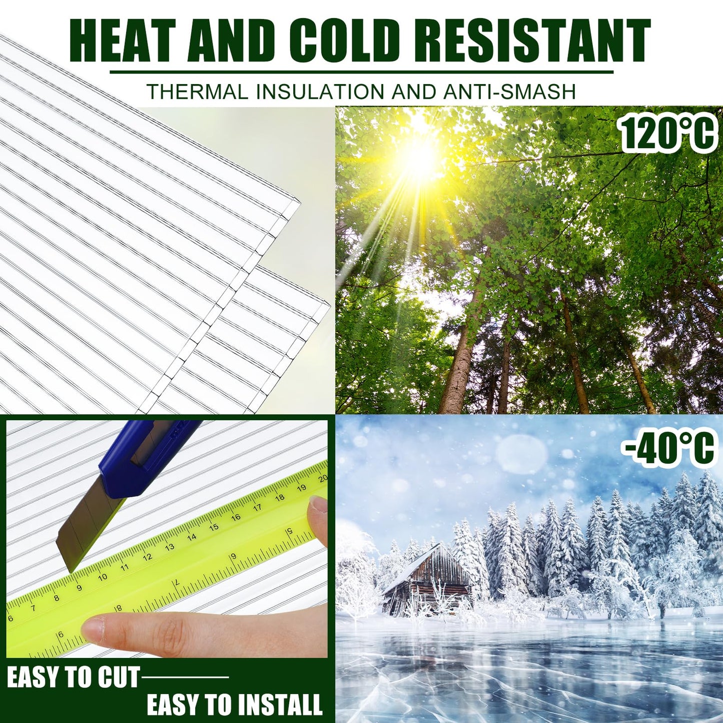Tatuo 12 Pack 6' X 2' X 0.24'' Polycarbonate Greenhouse Panels Polycarbonate Sheets Twin-Wall Roof Panels Waterproof UV Protected Clear Corrugated Plastic Roofing for Greenhouse Replacement