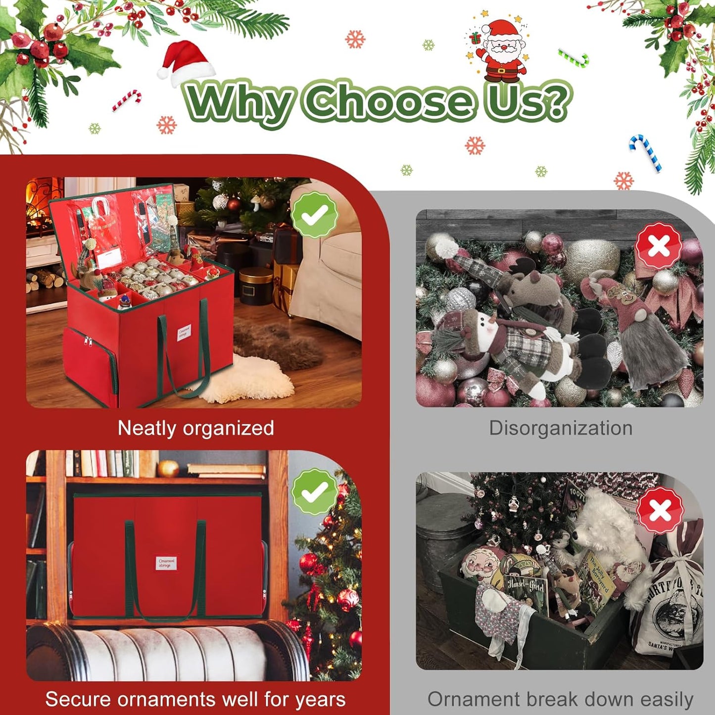 Skiennix Premium 2-in-1 Christmas Ornament Storage Box - Adjustable Dividers & 5 Trays for 73 Ornaments