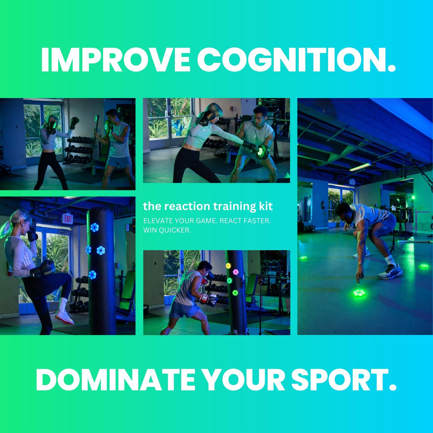 Reaction Training Platform for Boxing and Martial Arts. Improve Neuro-Ability with Training Lights that Improve Your Reaction Skills. Develop Quick Feet, Explosiveness, and Lateral Quickness