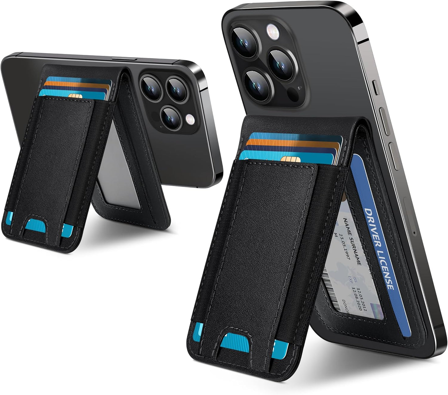 17/16/15/14 Max/14 Pro/14/14 Plus/13/12 9 ExtreLife for Magsafe Wallet, Adjustable Stand, Open ID Window, Magnetic