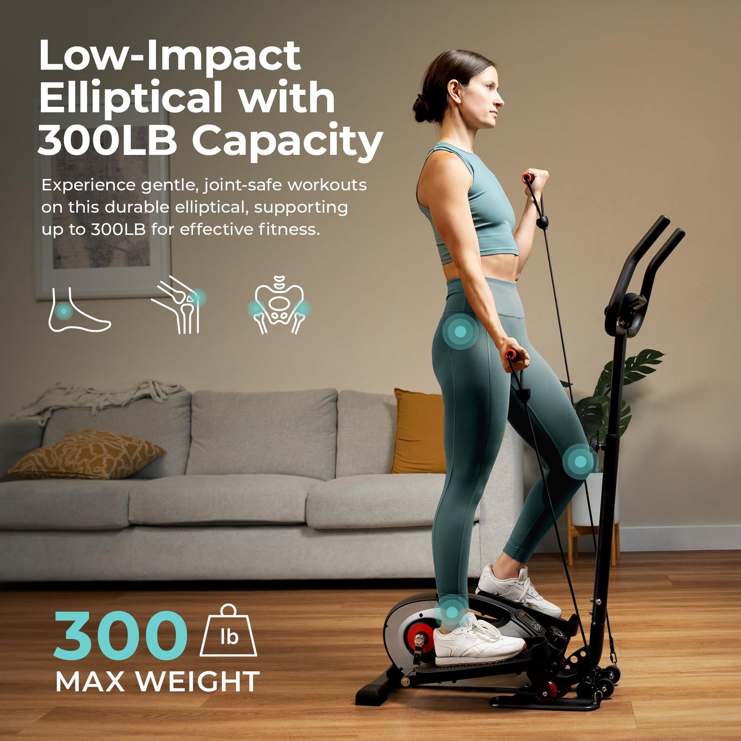 Sunny Health & Fitness Smart Compact Elliptical Cross Trainer with Handlebar and Exercise Bands, Magnetic Resistance, Senior Home Workout Machine, Free SunnyFit App Bluetooth Connectivity - SF-E323057