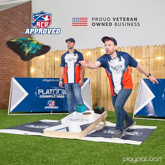 Play Platoon Cornhole Bags Set of 8 Regulation Professional Corn Hole Bean Bags ACO Approved, Competition Weight, Slick and Stick
