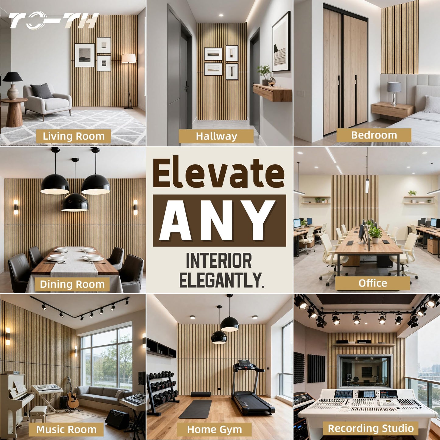 TO-TH Wood-Look Acoustic Wall Panels, 10 Pack 47.2” x 23.6” Sound Panels, Decorative Wood Panels for Wall Sound Dampening Panels for Home, Office, Basement, Teak with Mitered Edges