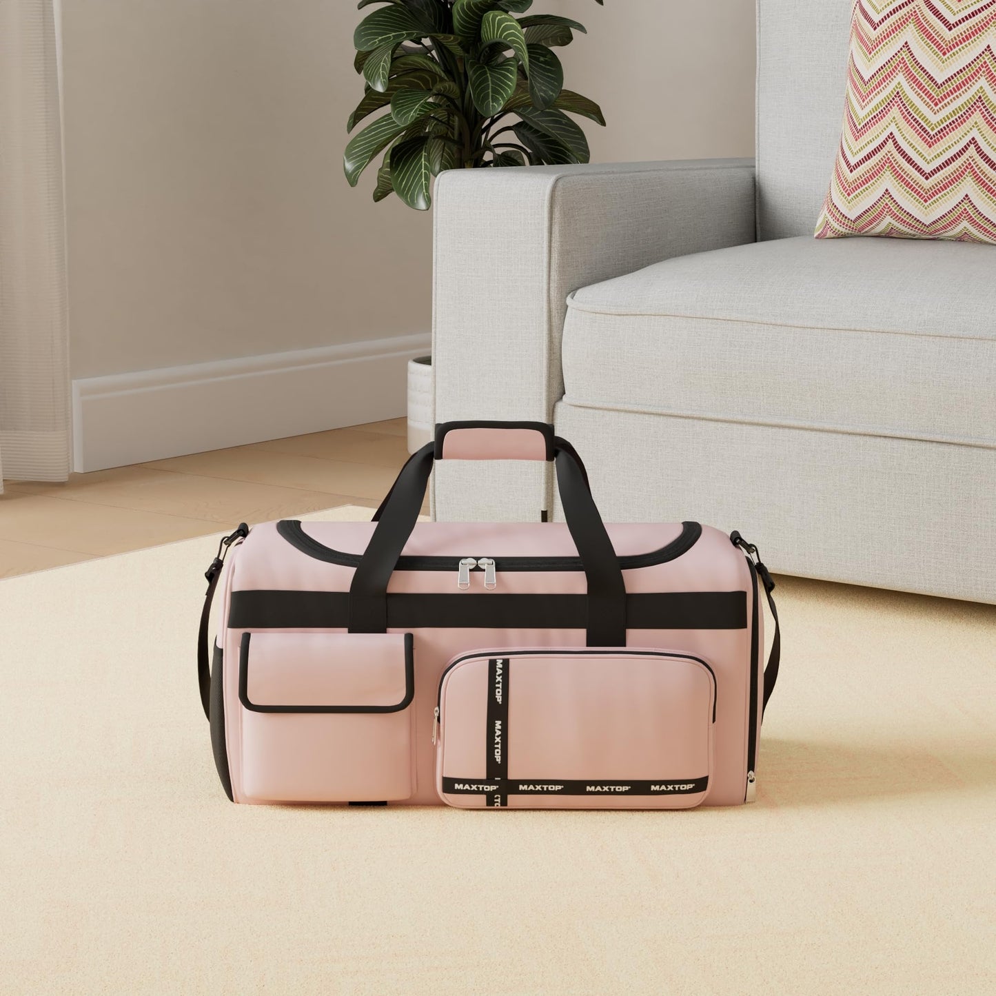 MAXTOP Gym Bag for Women Travel Duffle Carry On Tote Weekender Bag Large Capacity Pink Overnight Bag With Shoe Compartment Gym Tote Bag with Dry and Wet Separation