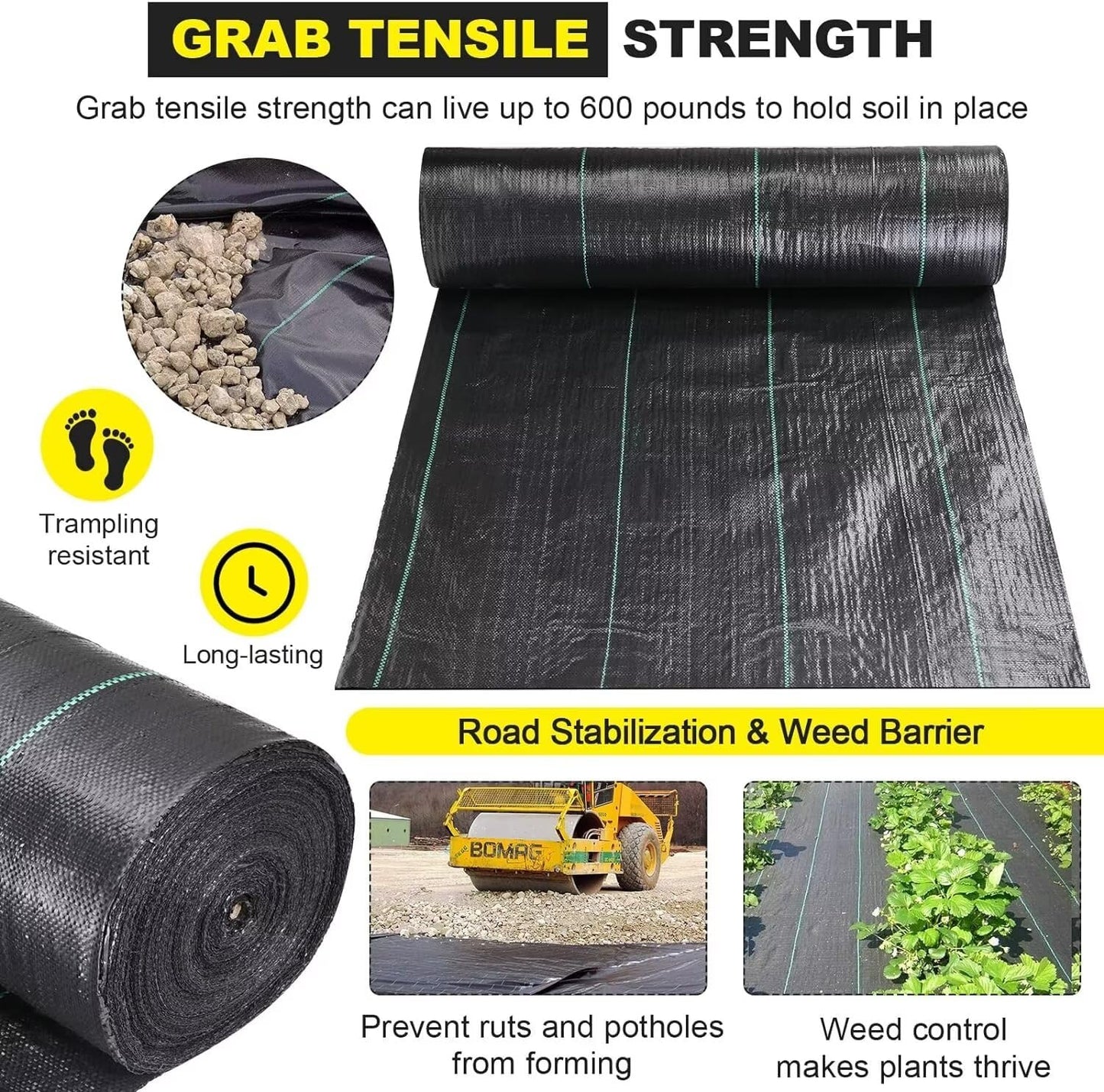 Driveway Fabric 13x115ft - Commercial Weed Barrier, Heavy Duty 3.5OZ Landscape Fabric for Road, French Drain, Erosion Control, and Construction Projects