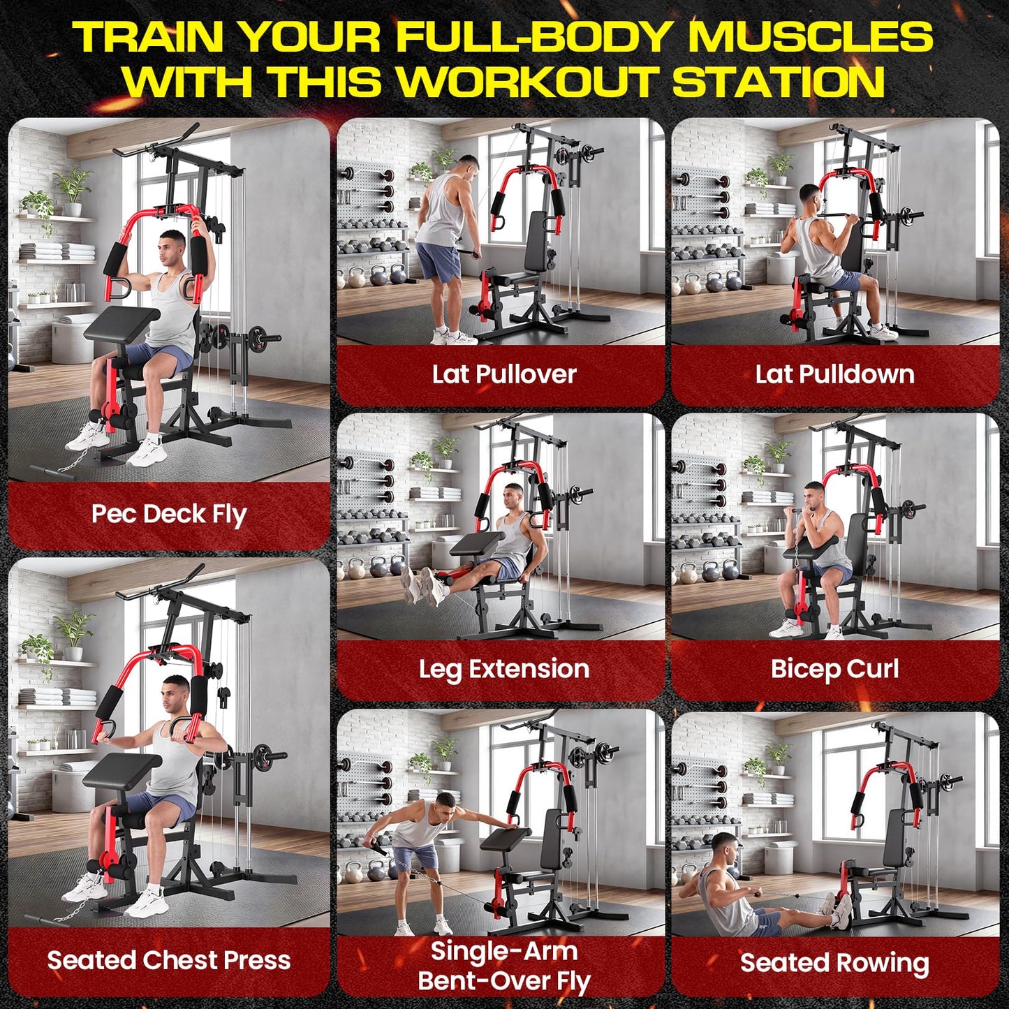 OPPSDECOR Home Gym, Workout Station with High/Low Pulley System, Multifunctional Home Gym Equipment, Exercise Equipment for Full Body Strength Training, Weight Machine with PEC Fly & Chest Press