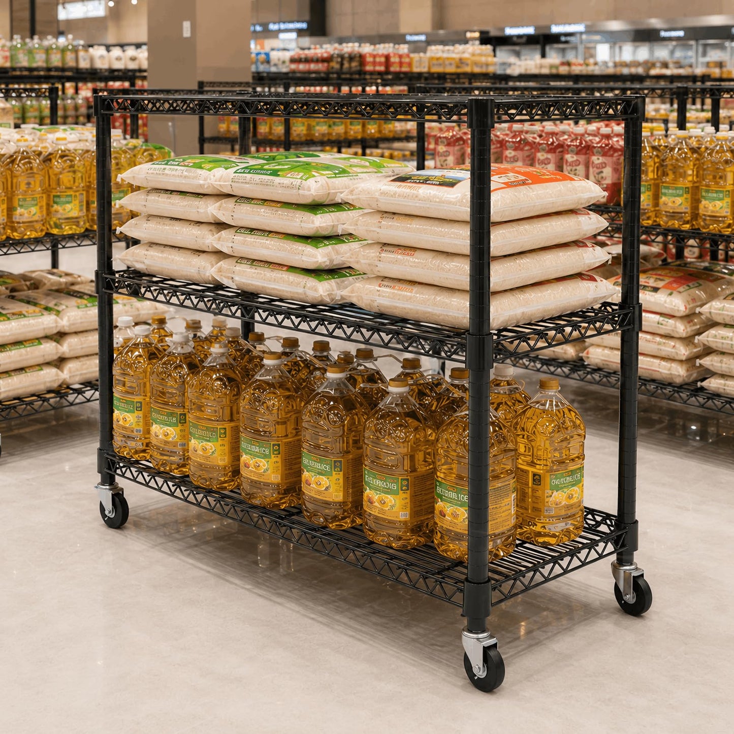 Orchidleaf 3 Tier Wire Shelving Unit with Wheels, Heavy Duty Metal Storage Shelf Rack, 36.9" W x 18.6" D x 39.4" H Rolling Wire Shelf with Locking Casters for Garage, Pantry, Kitchen, Laundry Room,
