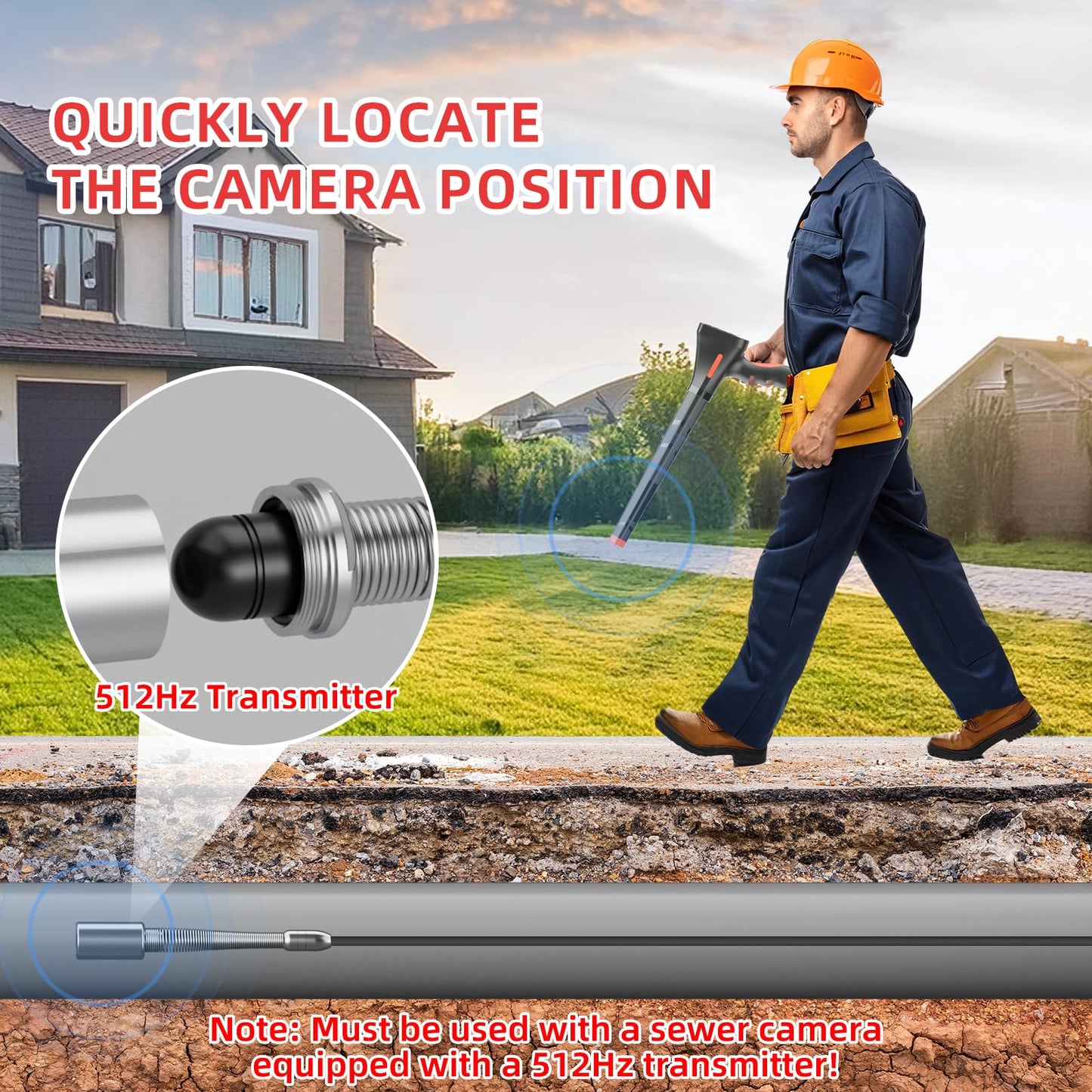 Sanyipace 7MM Cable Sewer Camera with Locator, 165FT/50M Drain Camera with 512Hz Transmitter, Self-Leveling Inspection Camera with Distance Counter, 10.1" Touch Screen, Wireless Keyboard, 32GB Card