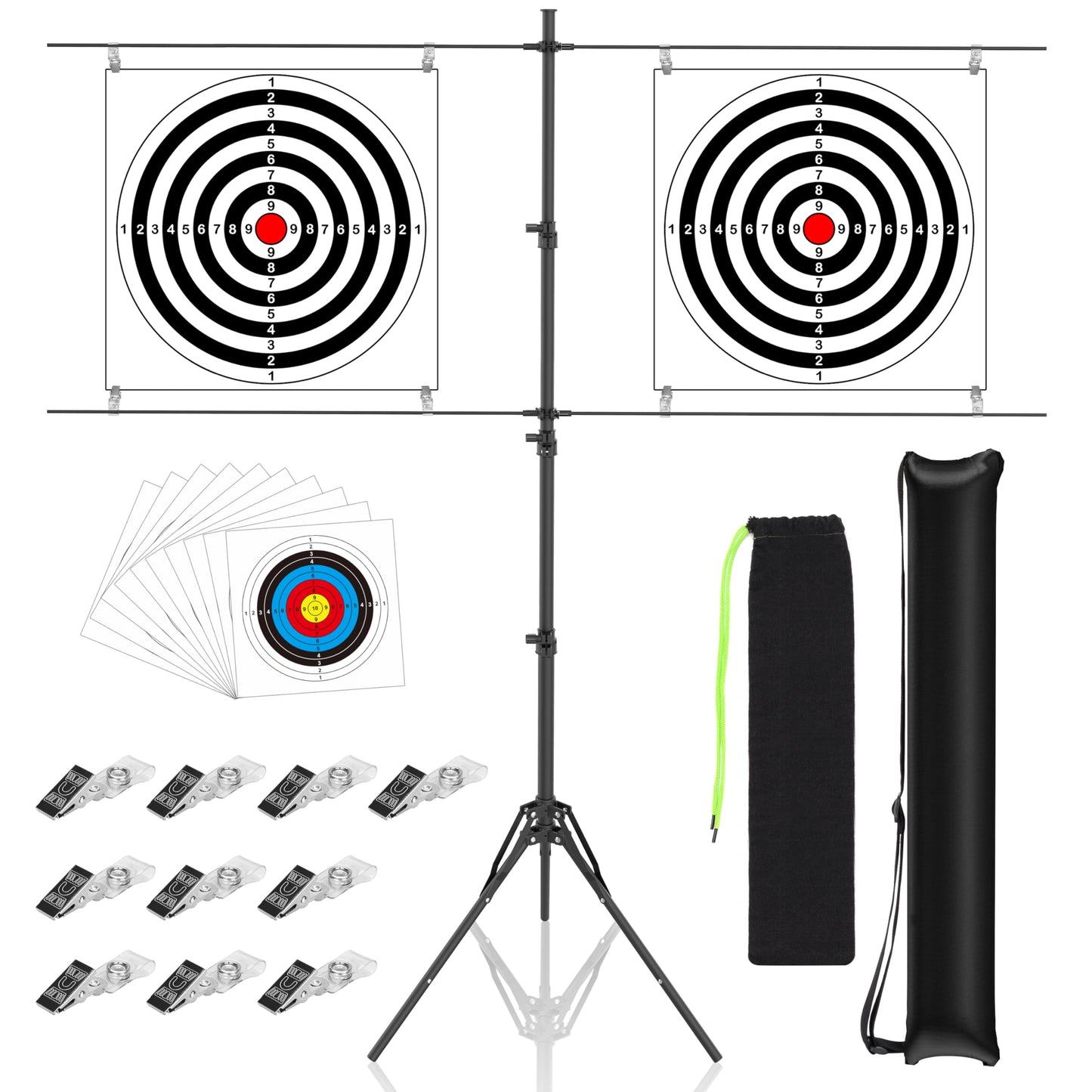 Ideagle Adjustable Target Stand for Shooting Range with 10pcs Paper Targets,Paper Target Stand for BB Gun, Airsoft and Shooting Practice