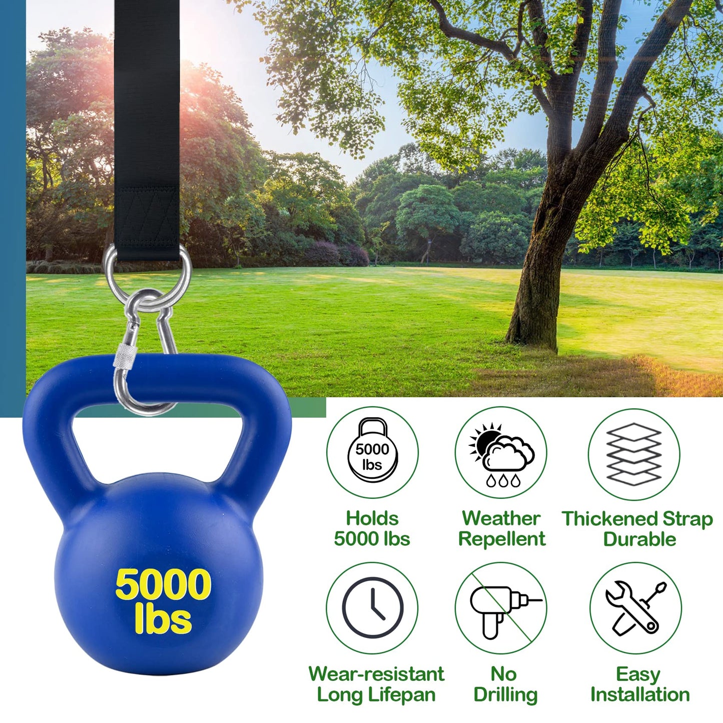 Veriluck Tree Swing Straps Hanging Kit - 3FT/8FT/15FT/20FT/30FT, Strong & Durable - Holds Up to 5000lbs - Adjustable Tree Swing Straps Fit for All Swings, Hammocks, Safer & Easy Installation(3 FT)