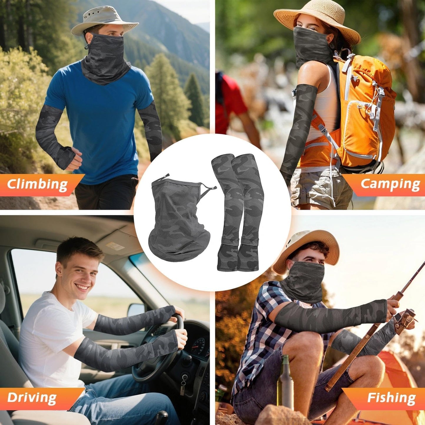 RainFlowwer Dark Grey UV Sun Protection Arm Sleeves for Men Women Teenager, Ice Silk Cooling Arm Sleeves for Running Fishing Cycling Driving Gardening Hiking