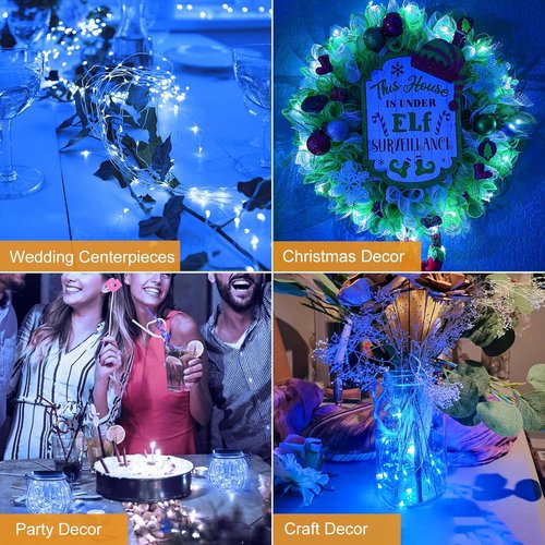 Btfarm 30 Pack Fairy Lights - Battery Operated Twinkle Lights | 7ft Waterproof Mini Silver Wire for Weddings & Decor, Blue