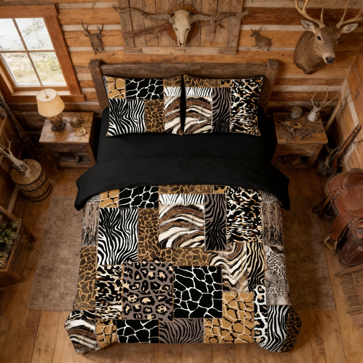 CCoutueChen Leopard Print Comforter Set King Size African Animal Fur Patchwork Comforter 3 Pcs Wildlife Themed Soft Microfiber Bedding with 2 Pillowcases,104"x90"