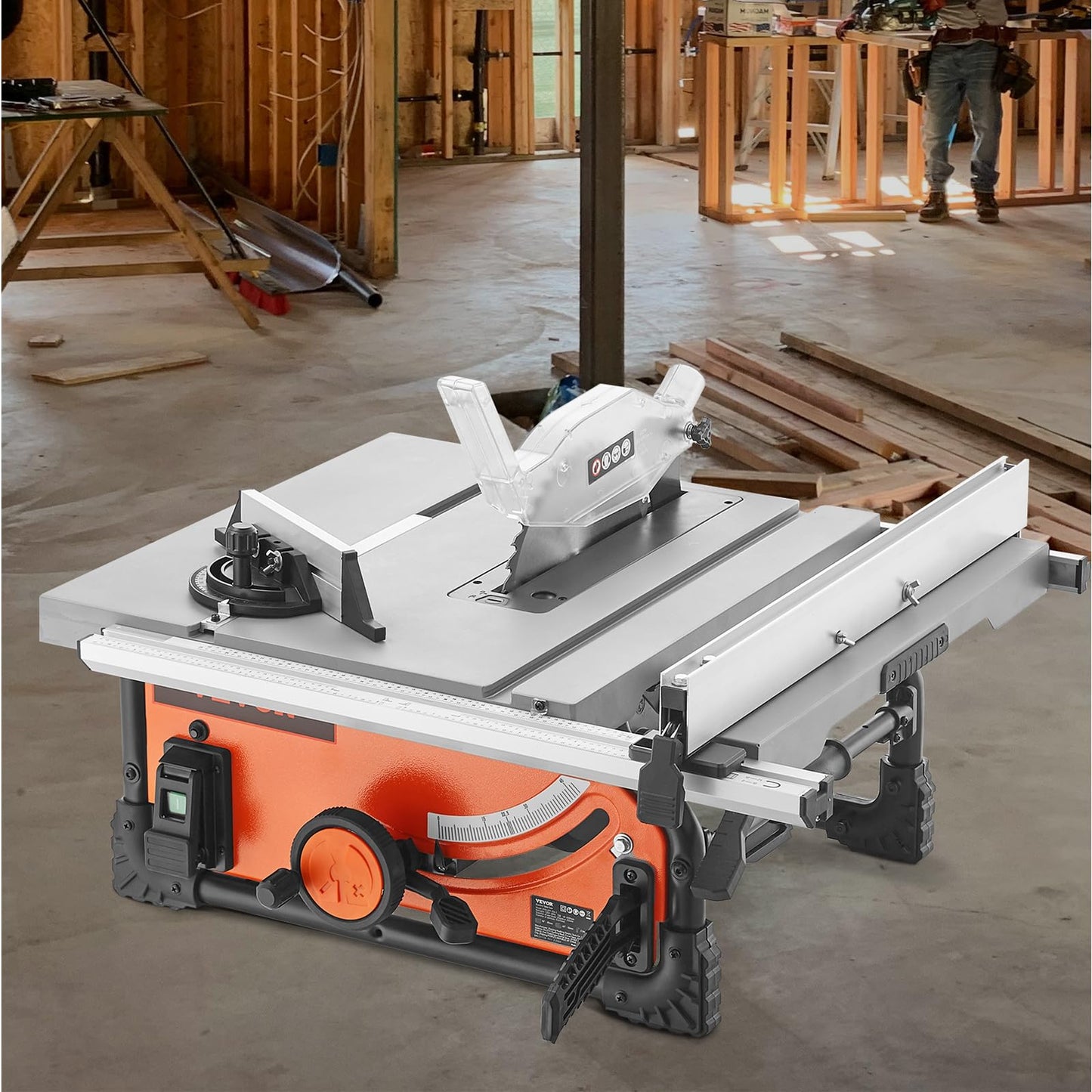 VEVOR Table Saw, 4500 RPM Portable Jobsite Table Saw with Sharp Edges & High Cutting Precision, Compact Table Saws with Dust Port For Woodworking, Fit for Raw Wood, Flooring & Cabinets