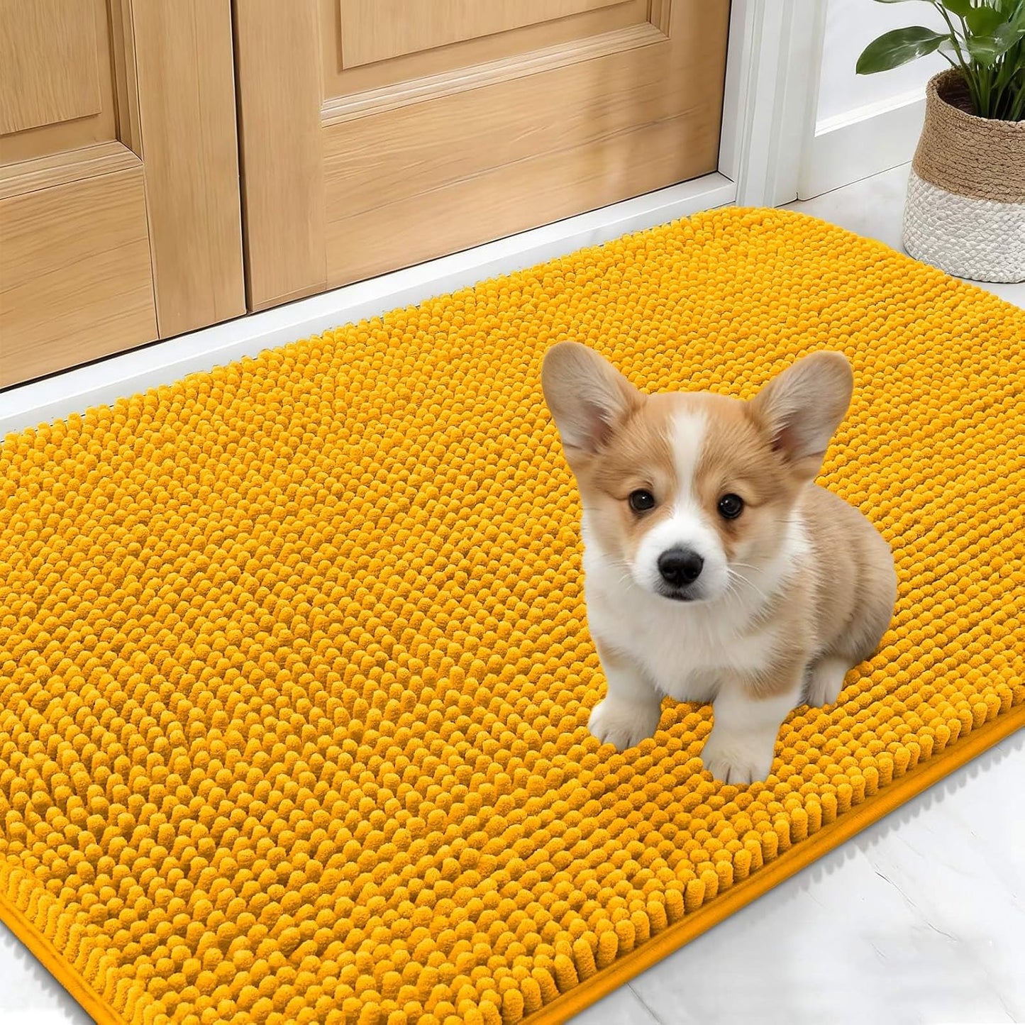 OLANLY Dog Door Mat - Absorbent Non-Slip Washable Doormat for Muddy Paws | 30x17 Golden Yellow