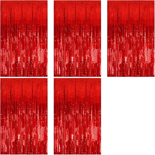 Foil Curtain Backdrop by [Brand Name] - Red Metallic Tinsel Fringe | Perfect for Parties & Celebrations