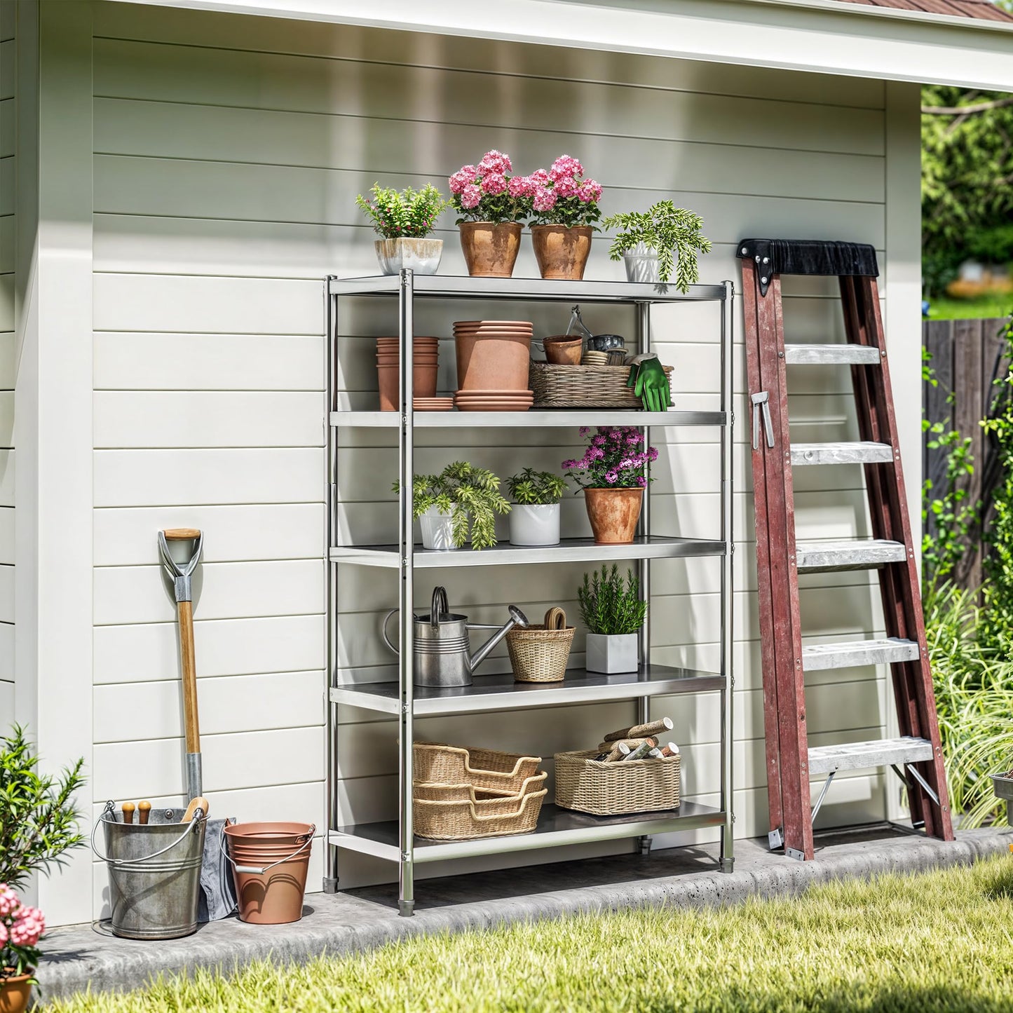 YITAHOME 5 Tier Stainless Steel Shelves 48x18x72in, NSF Metal Adjustable Shelves Unit for Kitchen, Commercial Office, Garage, Warehouse Storage, 330lb Capacity per Shelf