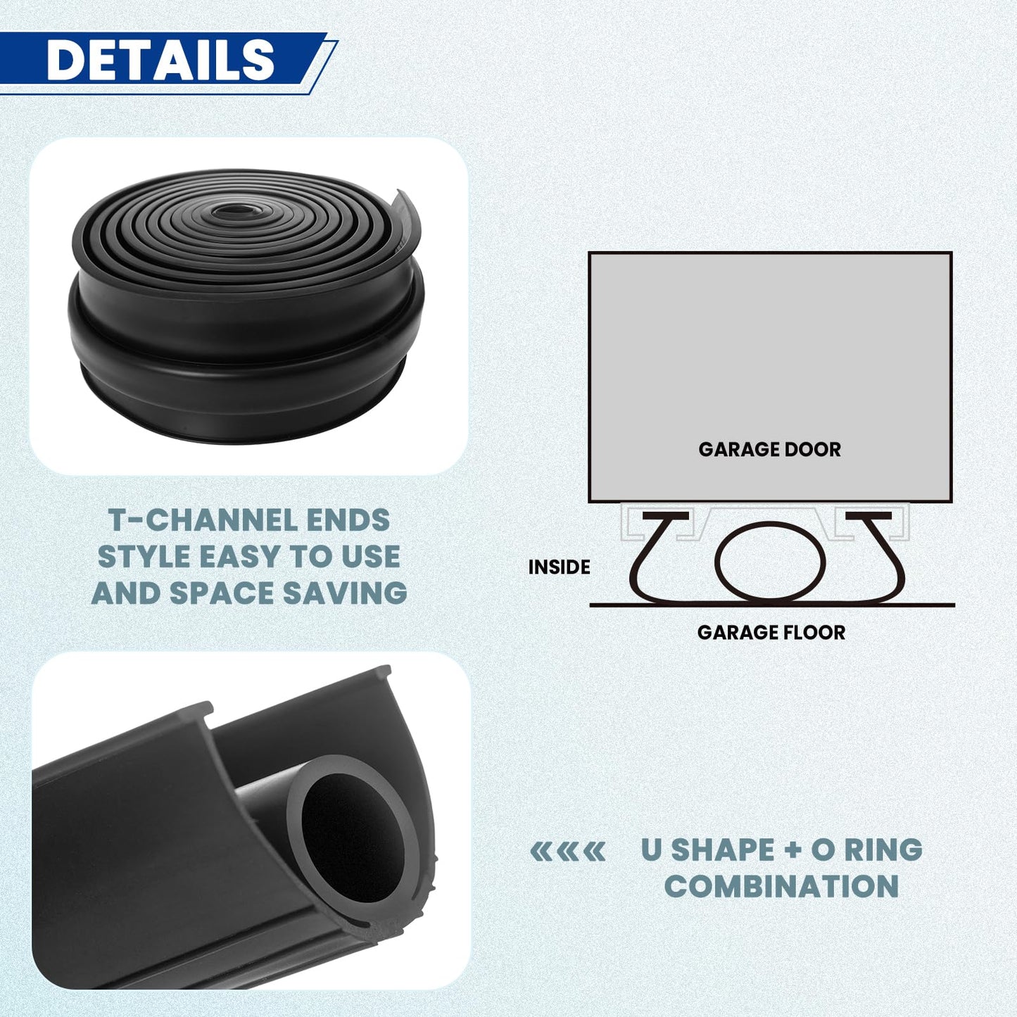 DUPDMKIN Garage Door Seal 16 Feet Garage Door Bottom Seal 5/16 Inch Universal U+O Ring Door Threshold Seal with T-Ends (5/16 Inch, 16FT)