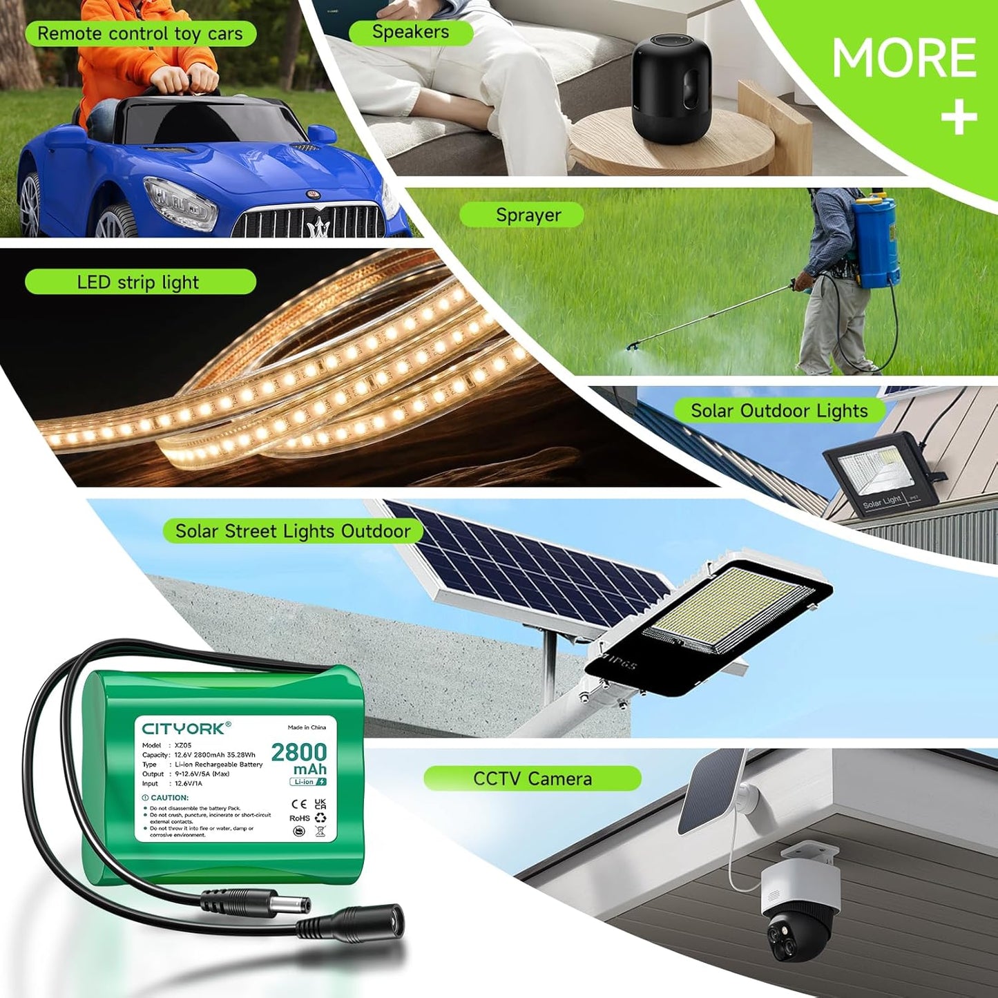 CITYORK 12V 2800mAh Pack 12V Rechargeable Lithium Battery with Charger Compatible with Devices, DIY Project, Bike