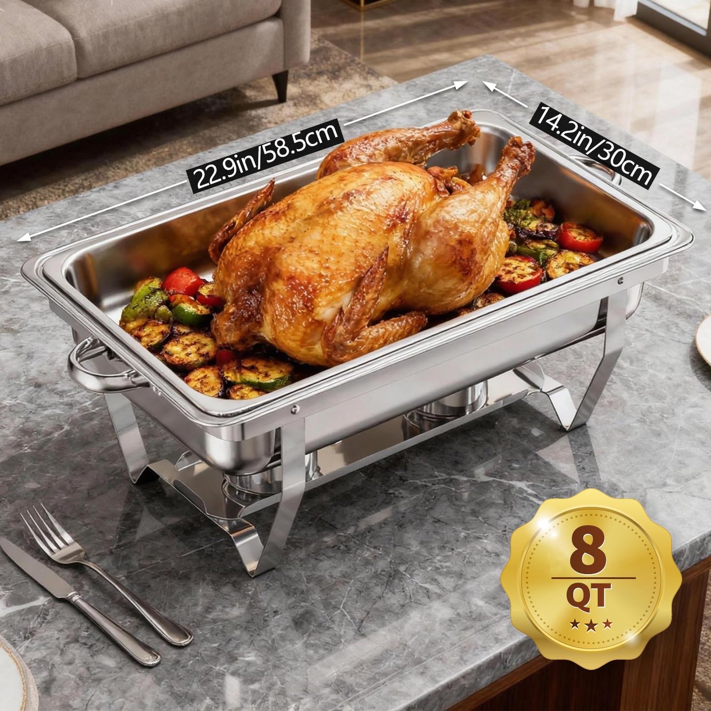 Jacgood 4 Pack 8QT Stainless Steel Chafing Dishes for Buffet, Foldable Frame Food Warmers with Full Size Pan Ideal for Catering, Weddings, Christmas Parties, Event Serving Supplies
