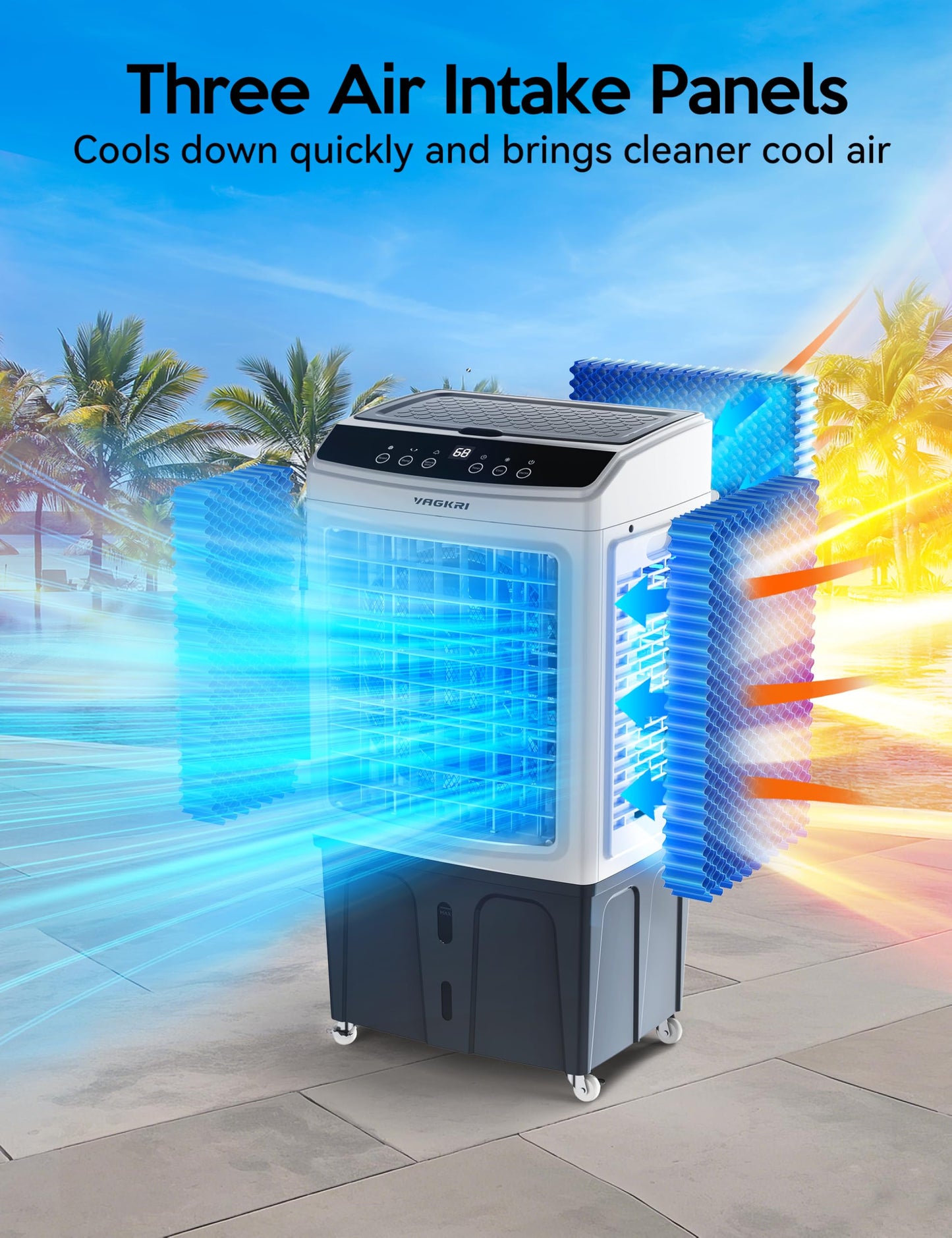 VAGKRI 35" Evaporative Air Cooler, 2800CFM Swamp Cooler, 120°Oscillation Air Cooler with Remote Control, 24H Timer, 3 Modes & Wind Speeds for Outdoor Indoor Use, 9.2Gallon