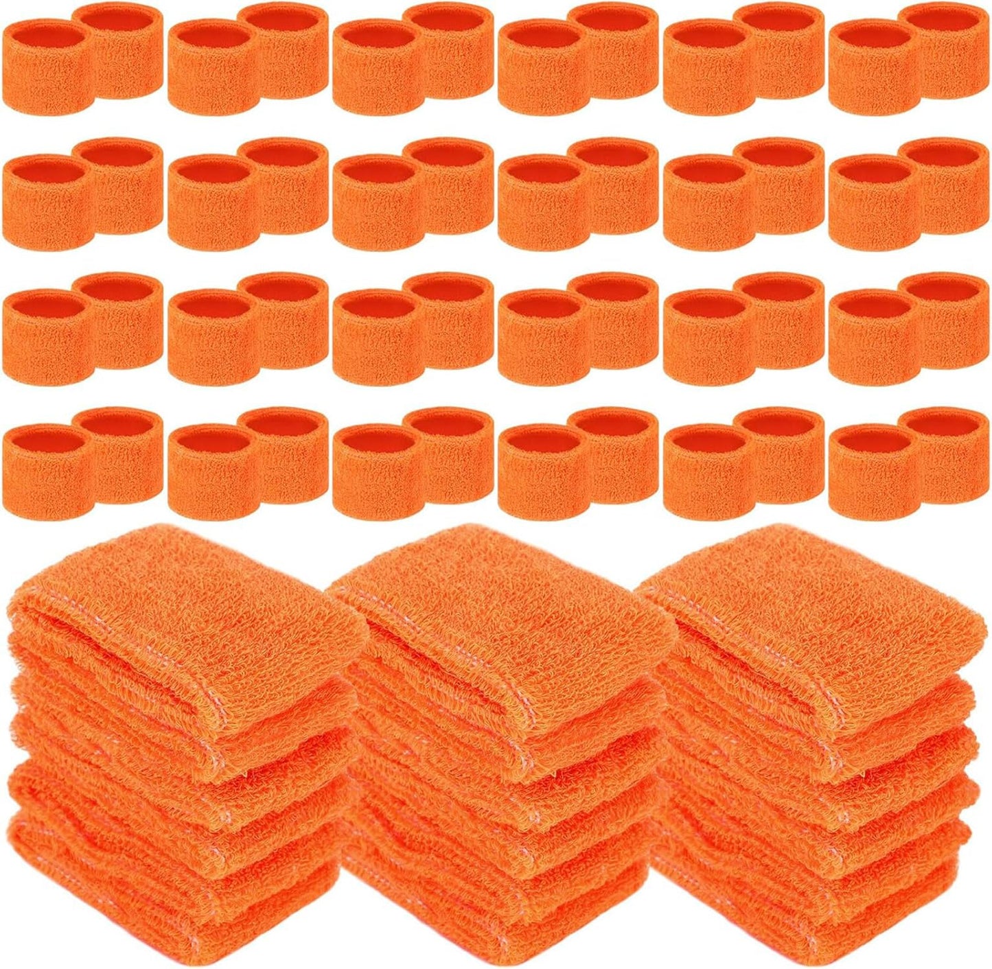 Leyndo 72 Pcs Wrist Sweatbands Bulk for Kids Field Day Terry Cotton Sweat Bands Sports Wristbands Kids for Summer Camp Student Football Team Competition Party (Orange)